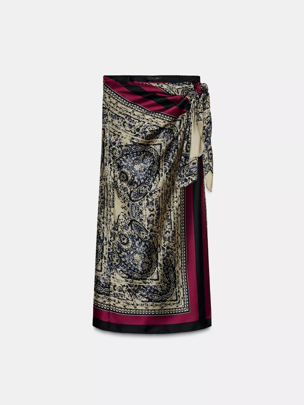 Zara Cream, Navy & Burgundy Printed Sarong Wrap